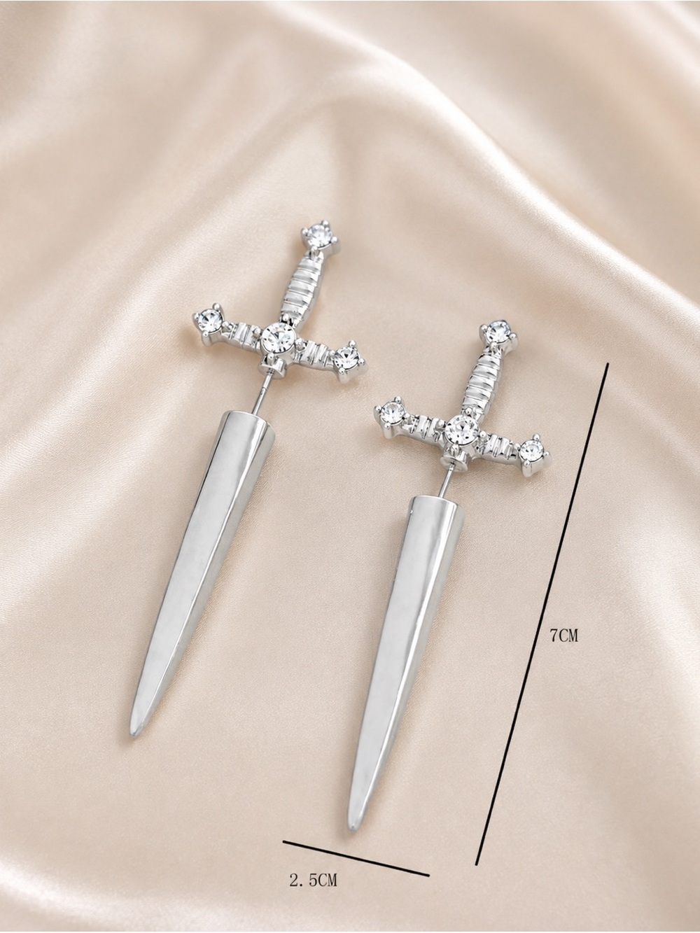 Silver Gothic style Sword Dagger Stud Earrings - Picture 3 of 3